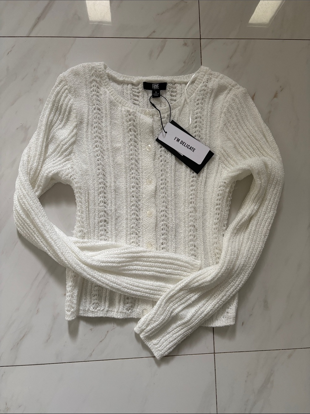 Frye Ivory Lace-Pattern Button Front Cardigan